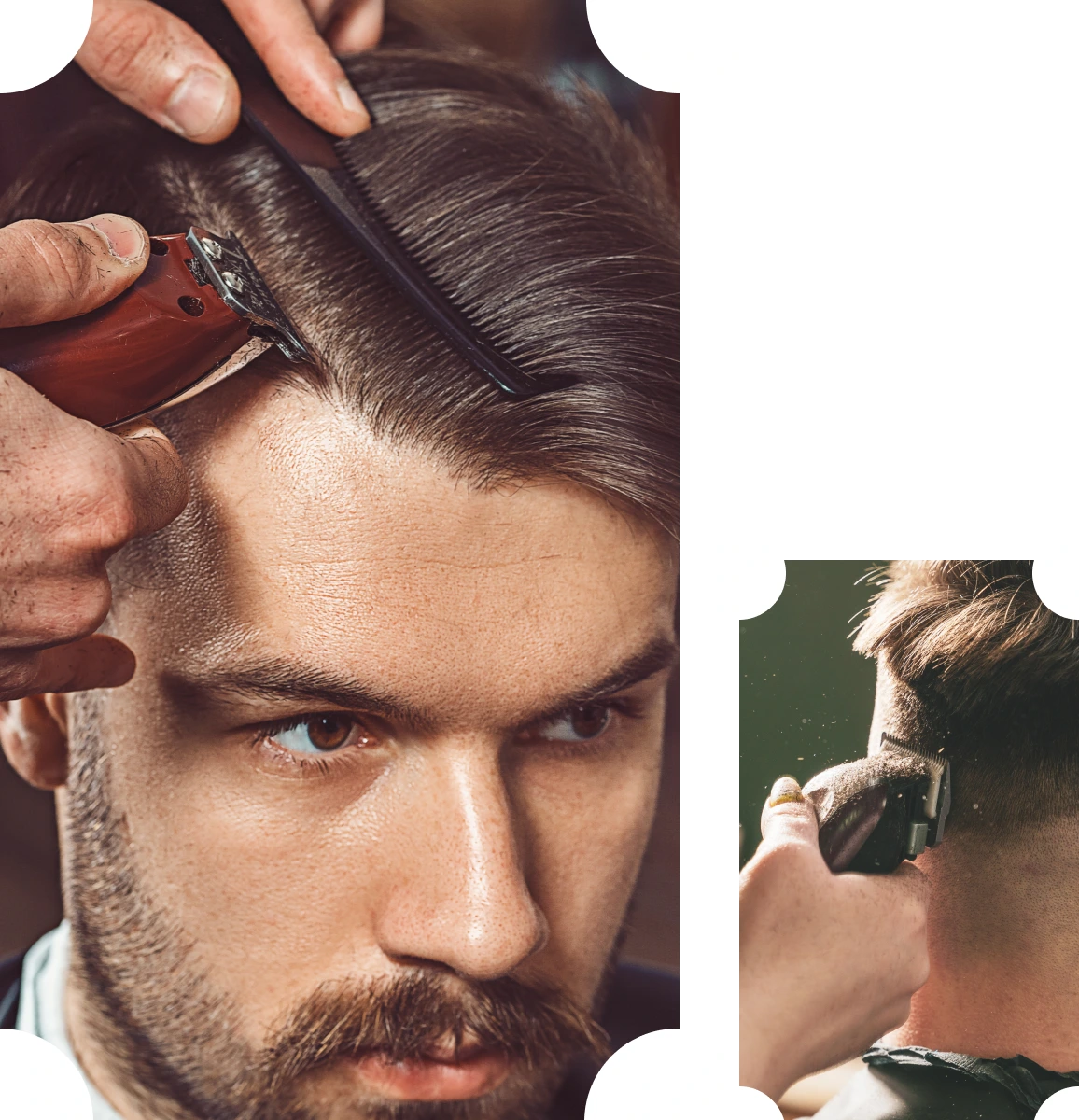 A man with a beard and mustache getting his hair cut